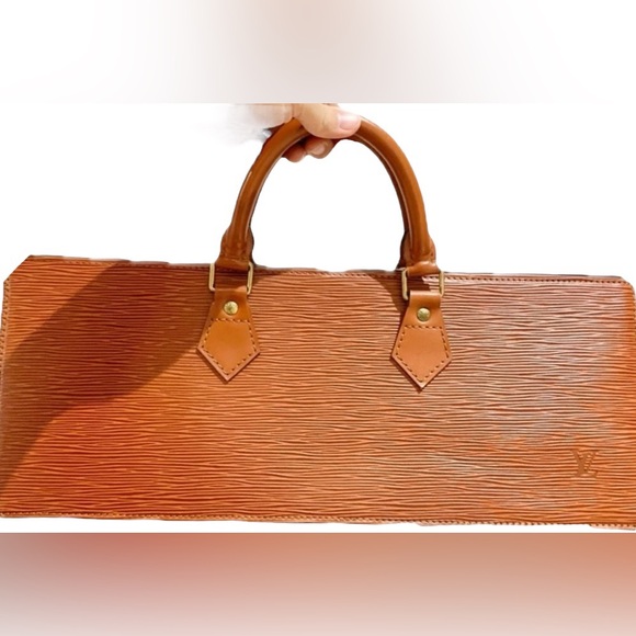 AUTHENTICATED LOUIS VUITTON EPI Leather SAC Triangle Hand Bag Cognac Brown +COA - Picture 1 of 16